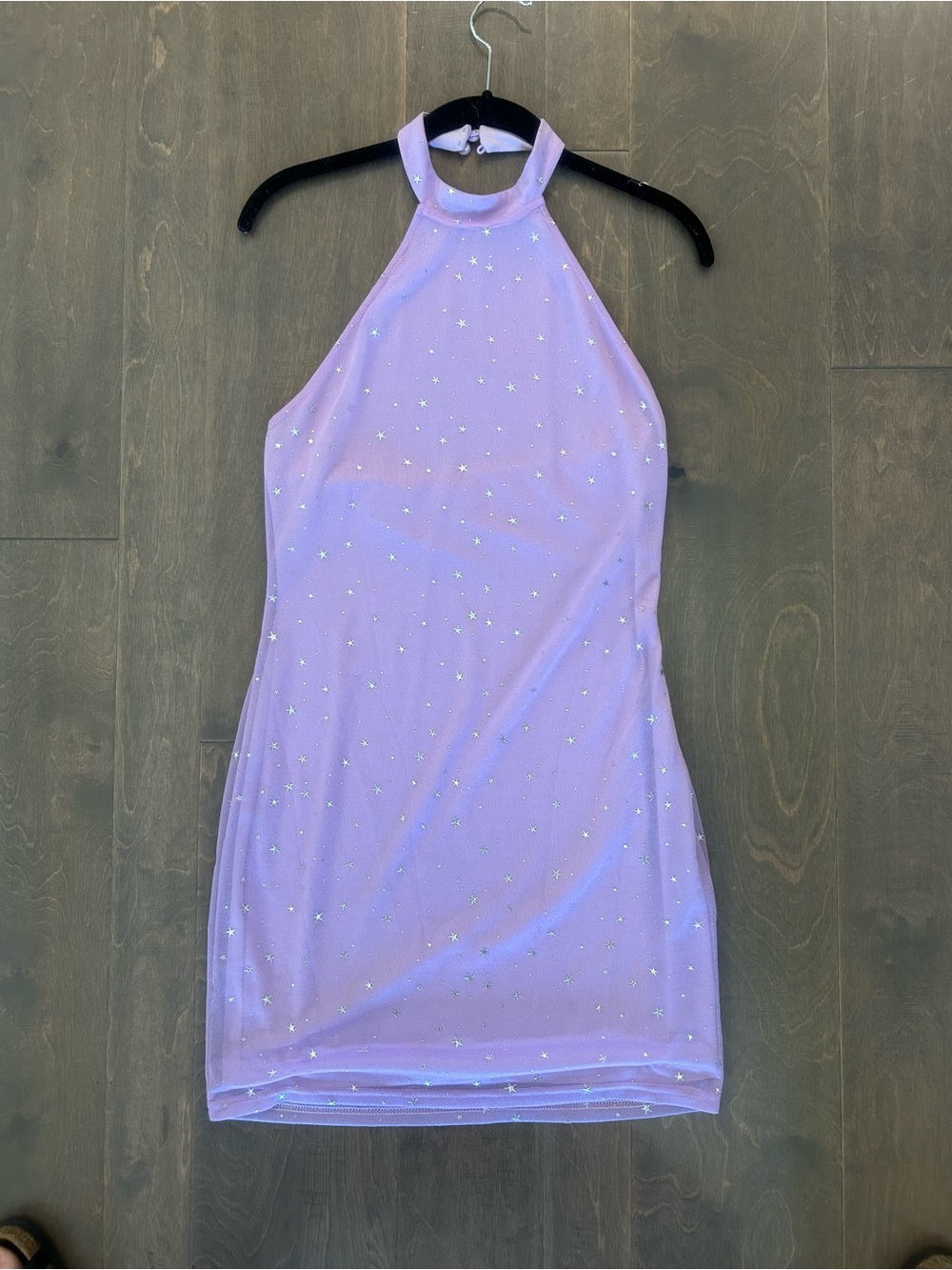 superdown Lavender Halter Mini Dress with Silver Star Accents